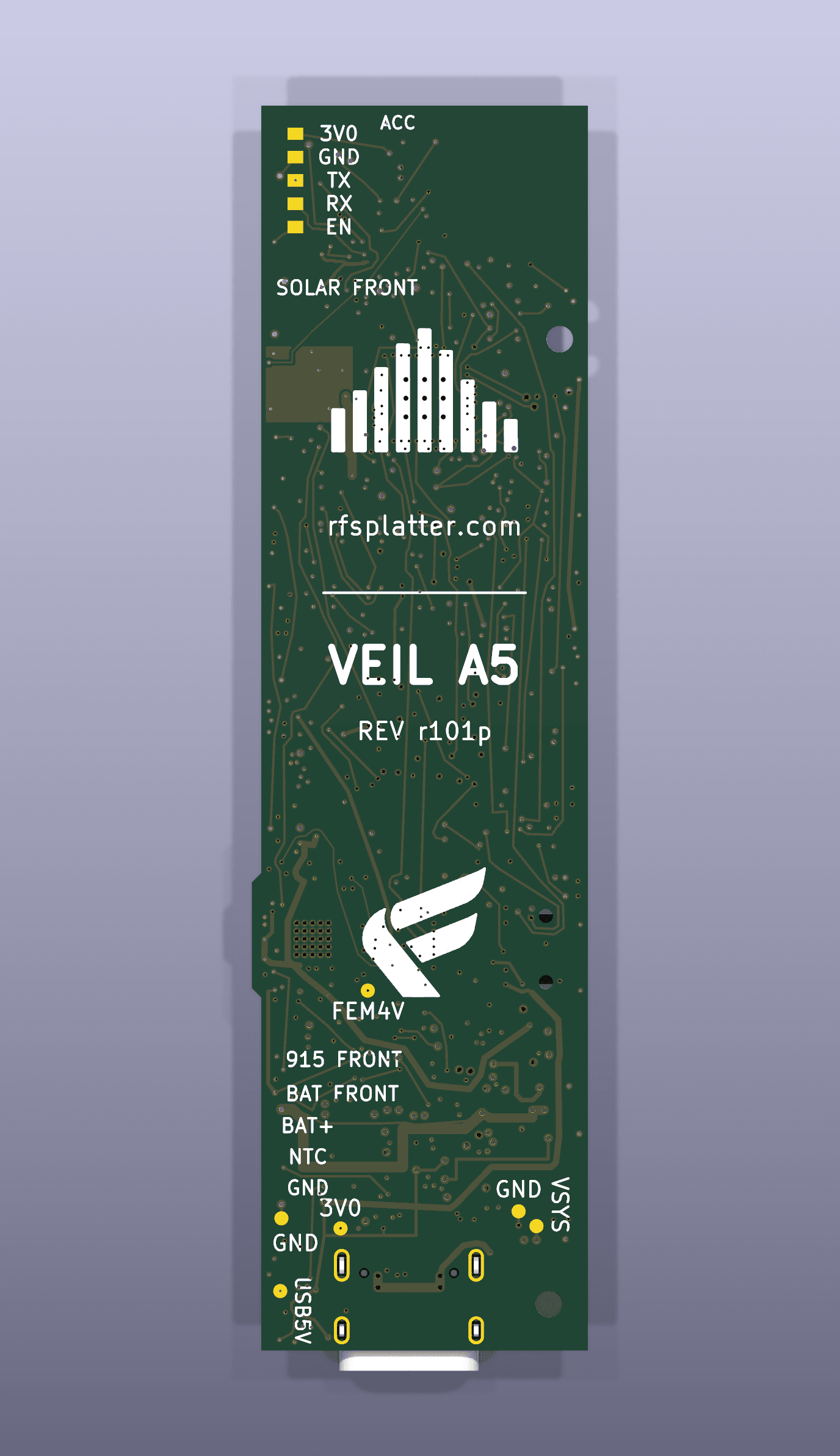 VEIL A5 r101p KiCad render: back side
