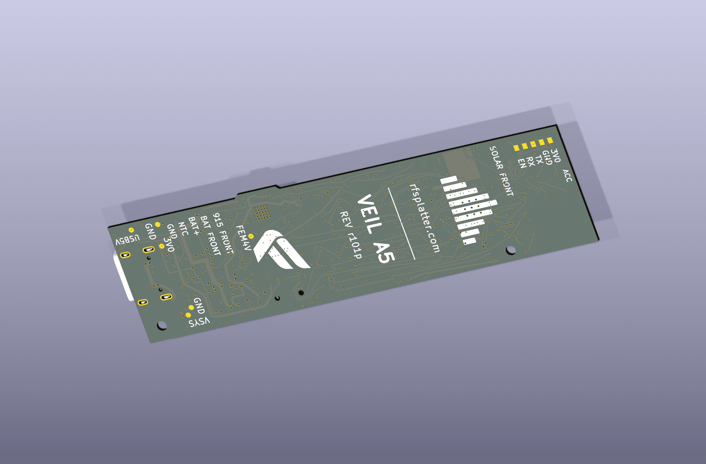 VEIL A5 r101p KiCad render: back angle