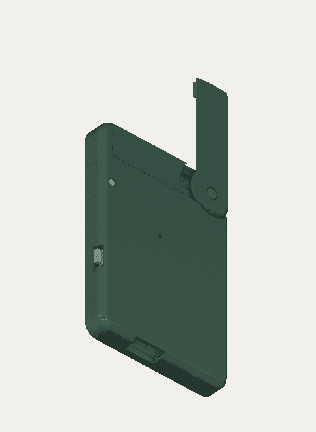 H20 enclosure CAD with its antenna swung out from the matching recess
